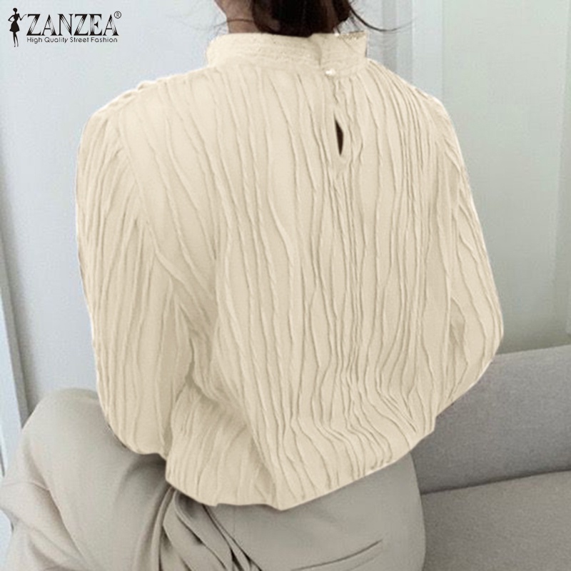 Áo nữ ZANZEA tay dài cổ đứng phối ren phong cách Hàn Quốc thanh lịch