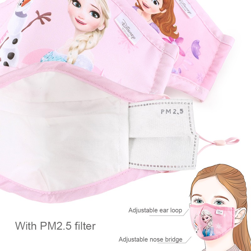 Khẩu trang bé trai, bé gái Disney Spider Man/Elsa，Khẩu trang vải Elsa 3 lớp, dây rút điều chỉnh độ rộng