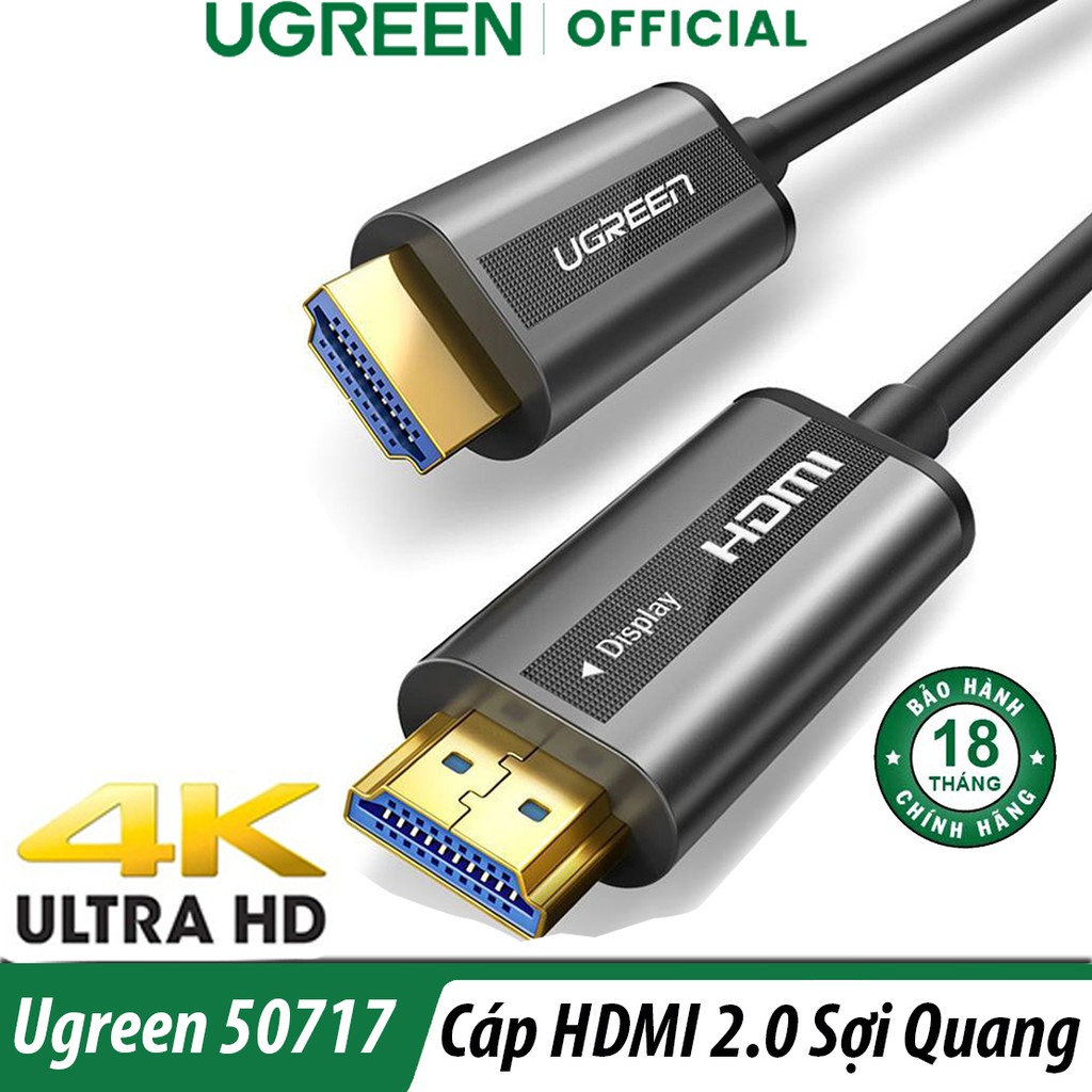 Cáp Tín Hiệu HDMI 2.0 Sợi Quang Dài 10m Hỗ Trợ 4K/60Hz Ugreen 50717 Chính Hãng