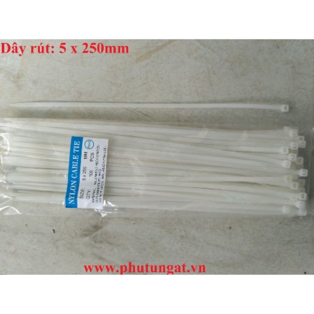 Dây rút màu trắng 5x 250mm ( 1 bịch 100 cái)