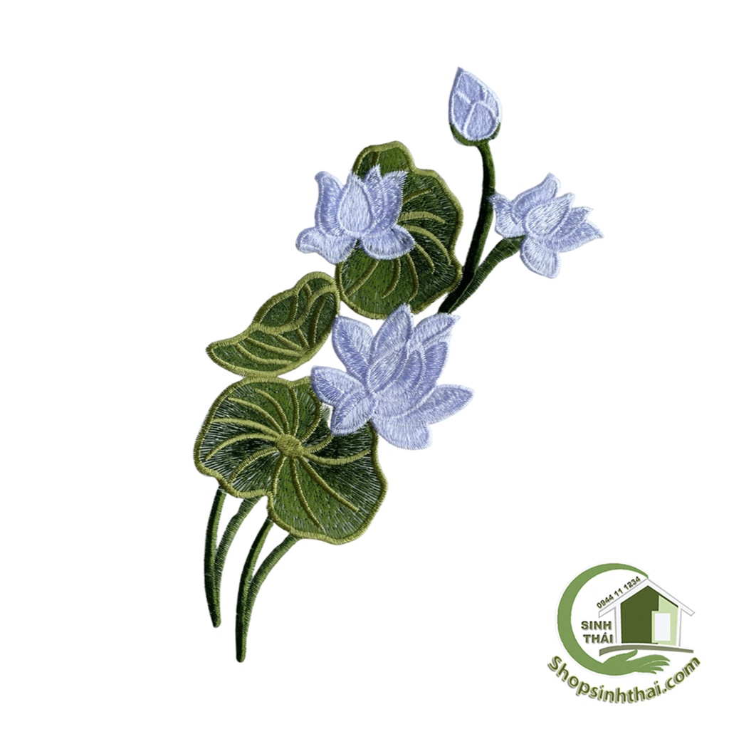 Miếng dán ủi quần áo hình hoa sen màu trắng - dán ủi vải thêu có sẵn keo