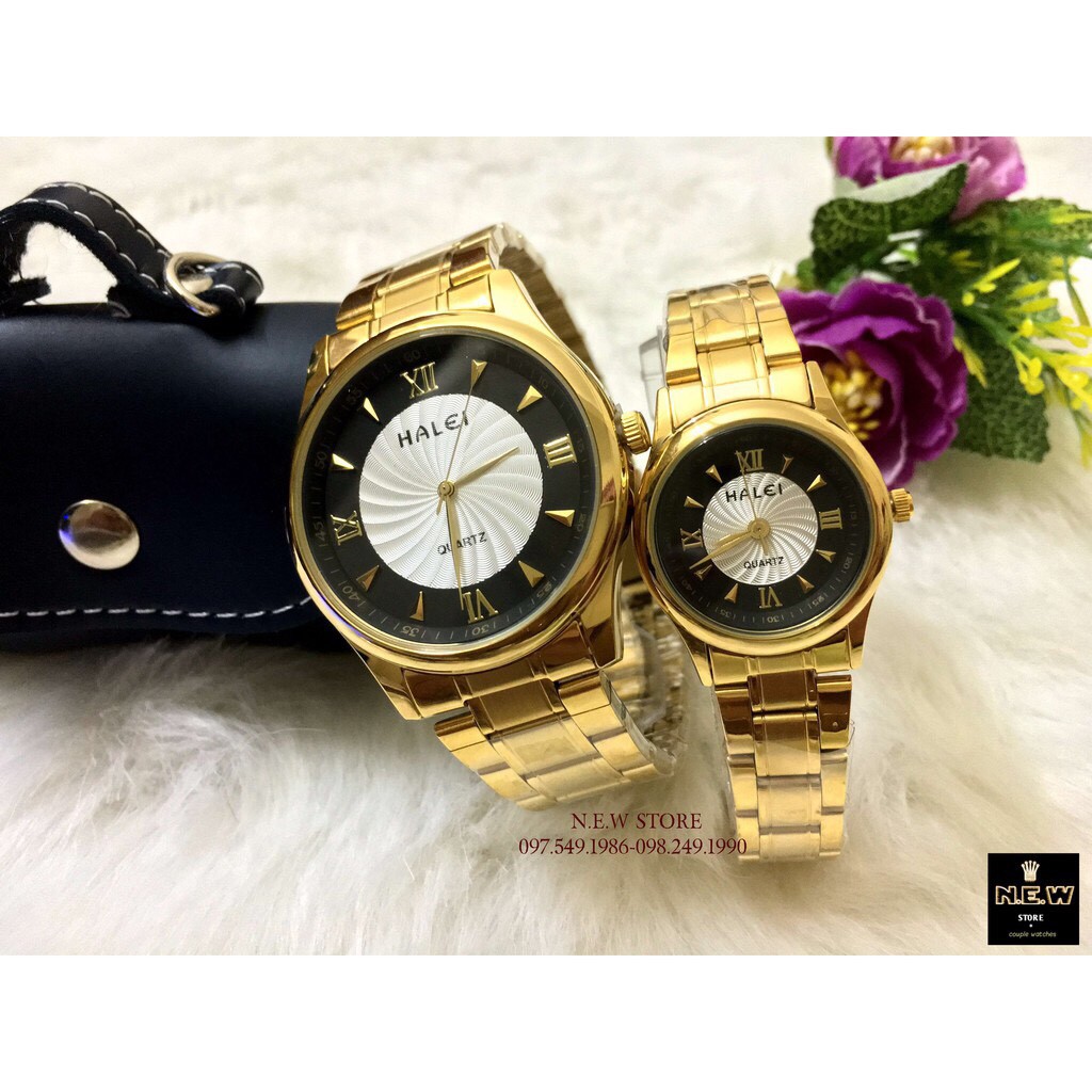 GÍA 1 CẶP Cặp Đồng hồ đôi Halei máy Nhật mạ vàng không ghỉ chống nước, thumbnail