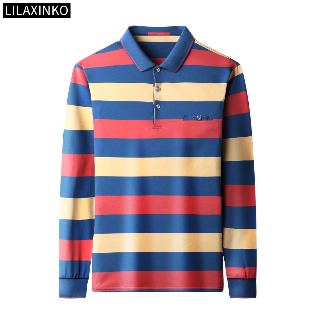 Áo Thun Polo Tay Dài Kẻ Sọc 2 Màu Thời Trang Thu Đông Cho Nam