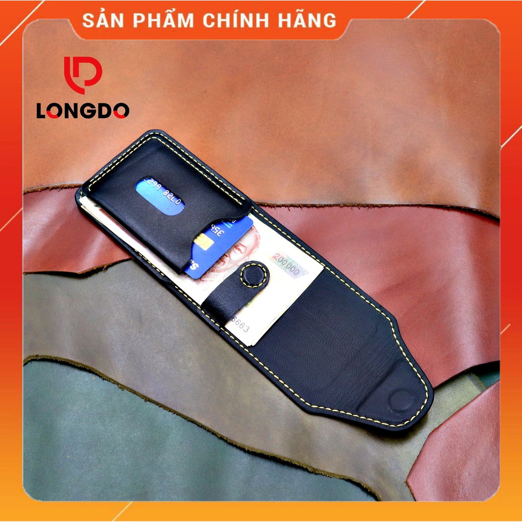 Ví Sen 5 Cao Cấp - Cam Kết 100% Da Bò Thật - Ví Mini Màu Đen Hàng Chính Hãng Thương Hiệu Longdo Leather