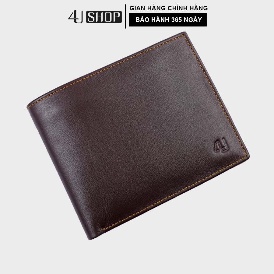 Bóp ví nam da bò thật 4U nhiều ngăn đựng tiền và thẻ tiện dụng F108 (Đen - Nâu)
