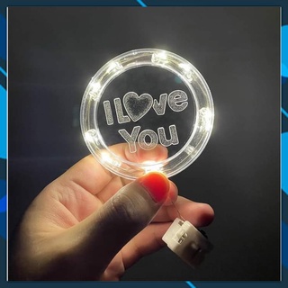 Đèn led tròn 8cm chữ i love you màu vàng sẵn pin trang trí