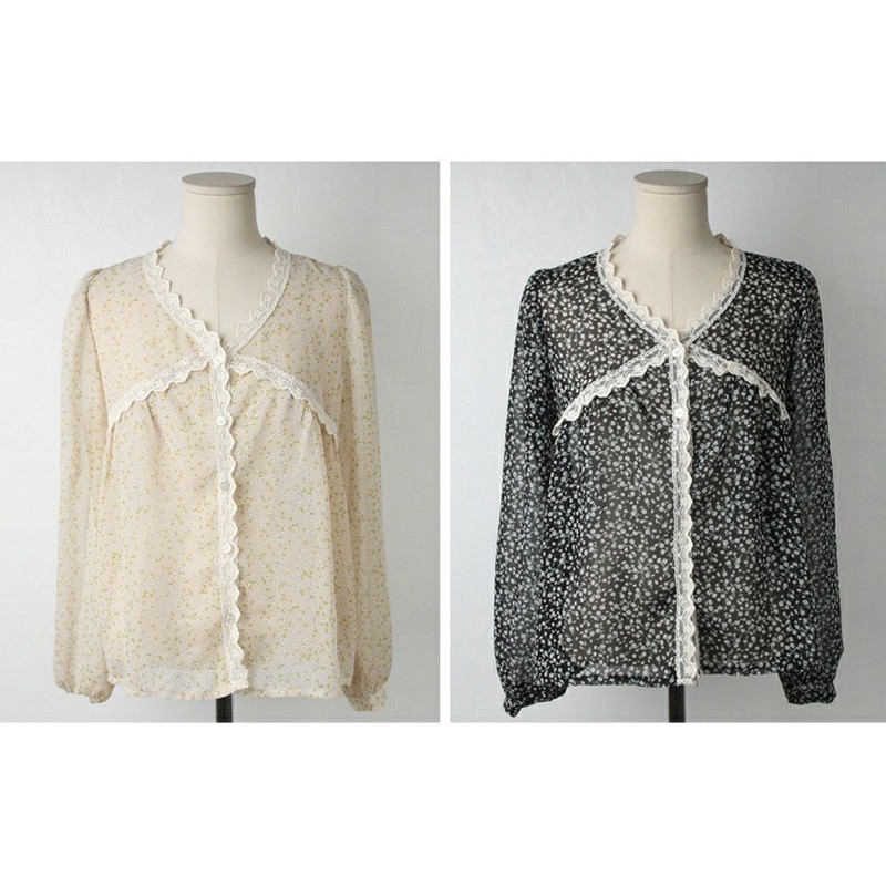 [Hàng Quảng Châu]SP110 Áo voan hoa nhí viền ren