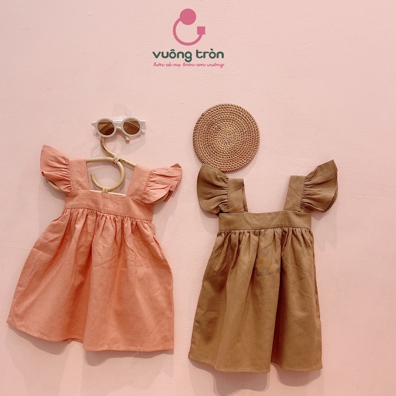 Váy bé gái dáng xuông cao cấp Vuông Tròn VT100 , chất liệu linen thoáng mát cho bé 1-6 tuổi