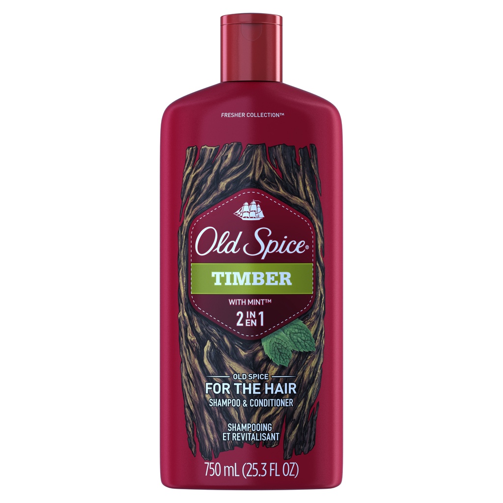 Dầu gội và xả 2 trong 1 cho nam Old Spice Timber with Mint 2 in 1 Shampoo and Conditioner 355ml/750ml (Mỹ)