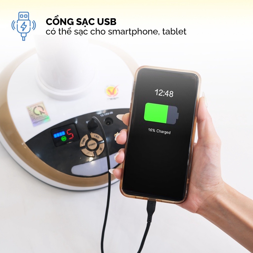 Quạt sạc tích điện để bàn AC&amp;DC 16 inch Honjianda FL316/FL416 - có đèn LED hỗ trợ cúp điện