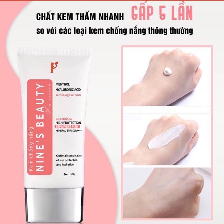 Kem Chống Nắng Sinh Học Nines Beauty SPF 50+++ Dưỡng Ẩm Làm Trắng Mờ Nám Trắng Da
