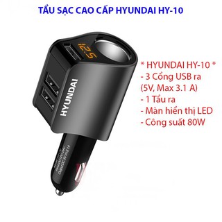 Tẩu sạc hyundai hy-10 3 cổng usb - có đèn led báo điện áp ac quy