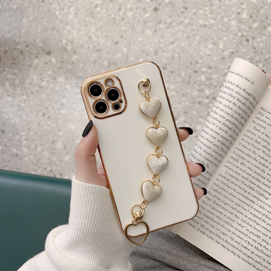 Ốp điện thoại hoạ tiết trái tim phối vòng đeo tay thích hợp cho Iphone 12 11 Pro Max Xs Max Xr X 8 7 6 Plus