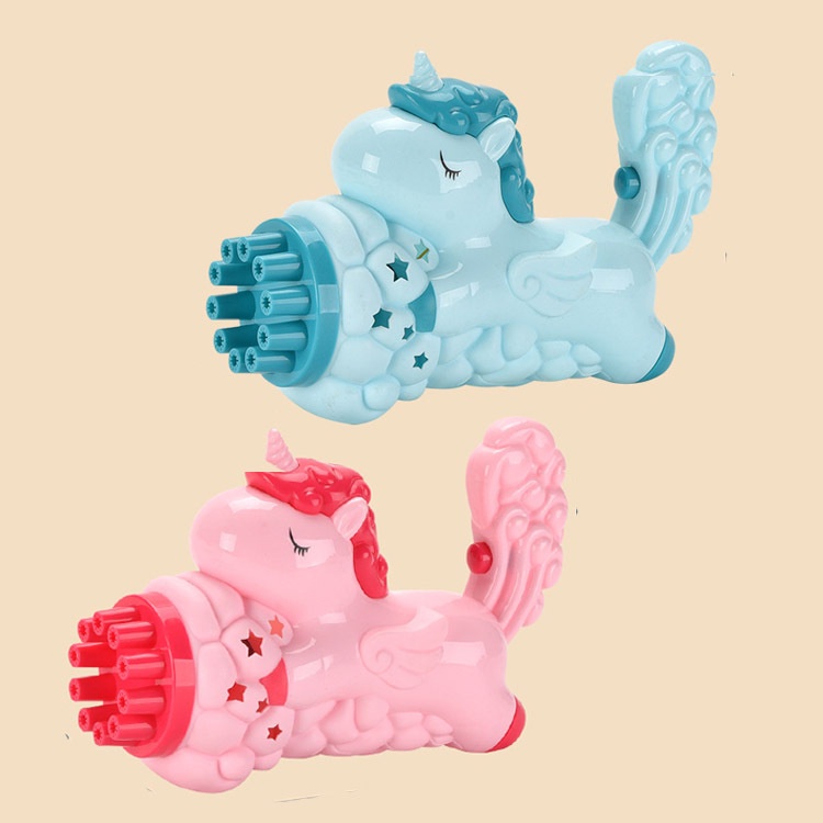 Đồ chơi máy thổi bong bóng xà phòng mẫu Ngựa 1 sừng Unicorn loại 10 nòng siêu đáng yêu cho trẻ em - KÈM PIN