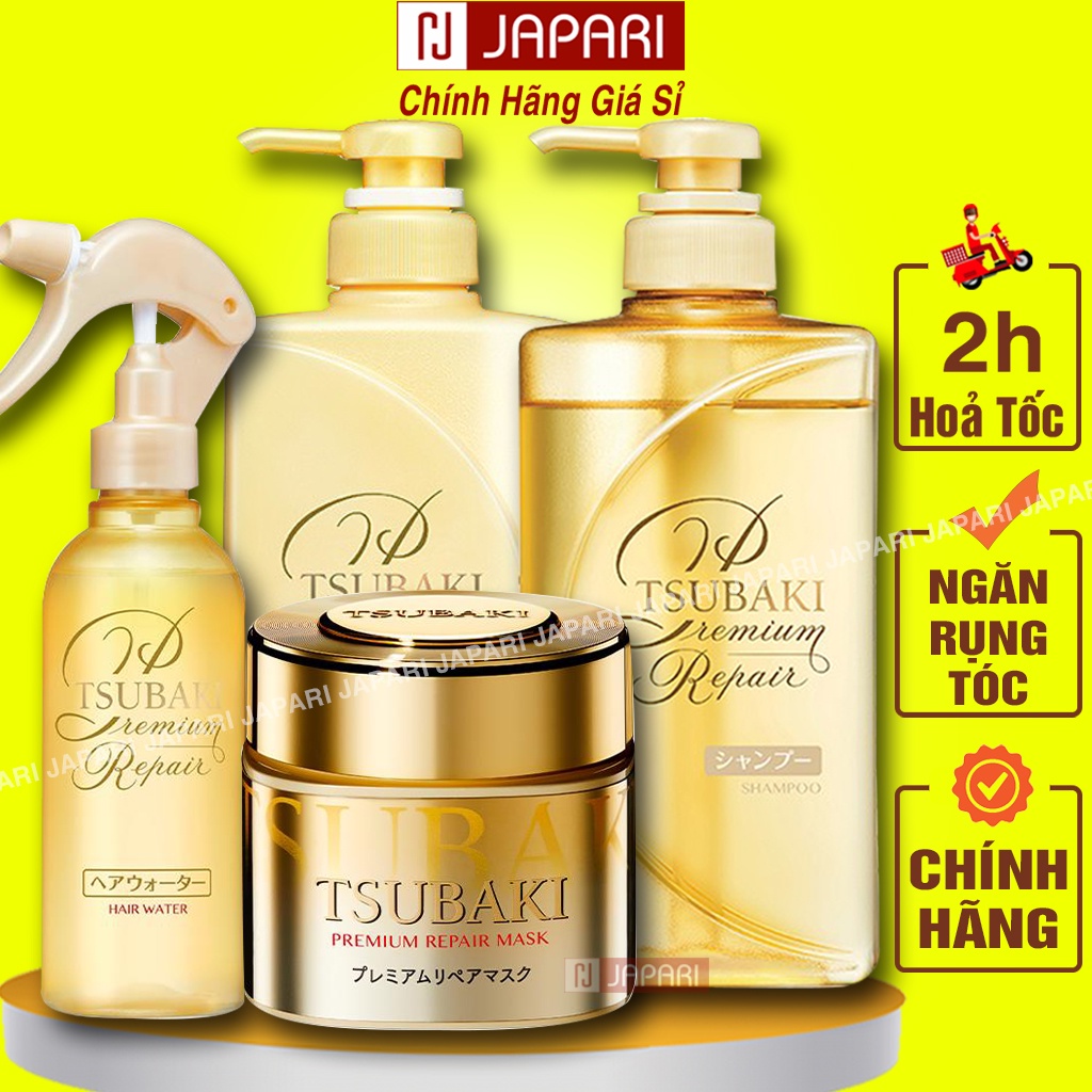 Bộ Dầu Gội TSUBAKI Vàng NHẬT BẢN Ngăn Rụng Tóc- Combo Dầu Gội Đầu Tsubaki, Dầu Xả Tóc, Mặt Nạ Ủ Tóc Xịt Dưỡng Tóc Japari