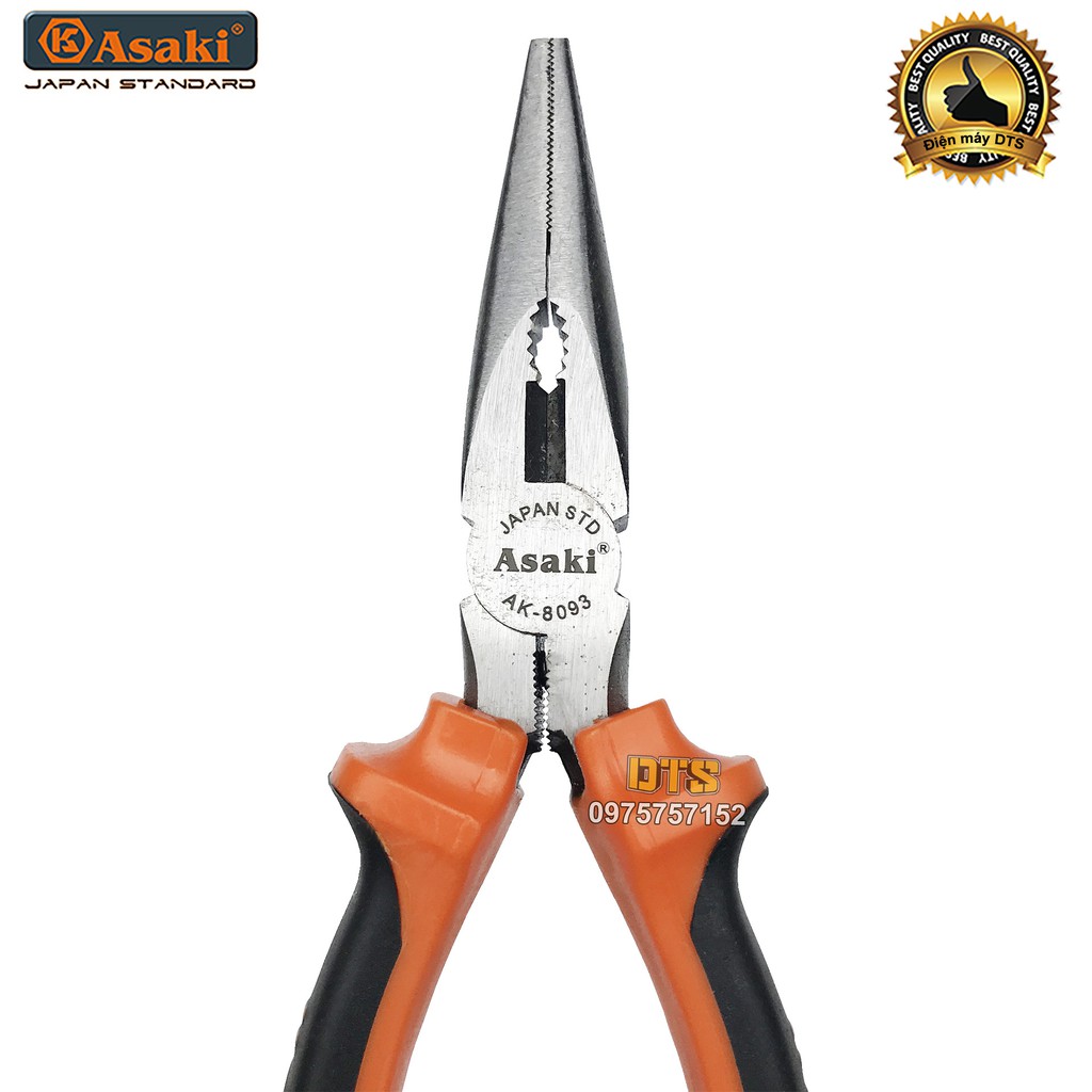 Kìm nhọn kiểu Mỹ Asaki A+cut Tech 6 inch/ 150mm, thép High Carbon độ cứng cao