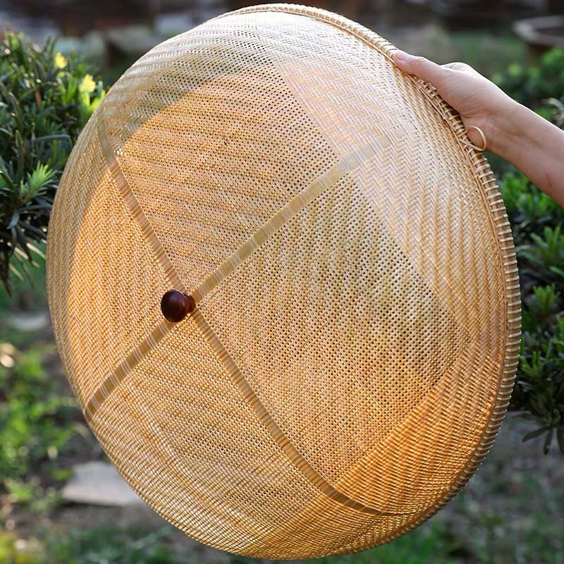 Lồng bàn mây tre đan núm gỗ hương BAMBOOO ECO hàng xuất khẩu cao cấp