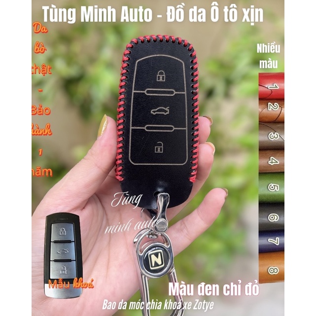 Bao da  ốp chìa khoá xe ô tô Zotye Z8, T 600, Z 500, Z 700, Domy X 5 da bò thật khâu tay