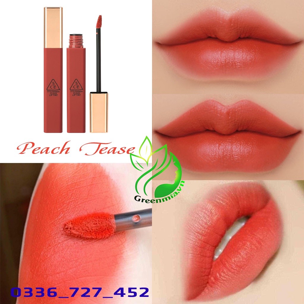 Son Kem Lì 3CE Cloud Lip Tint Peach Tease - Sắc Cam Đào Đỏ Ấm Bền Màu Lâu Trôi CHÍNH HÃNG CHECK HIDDEN TAG