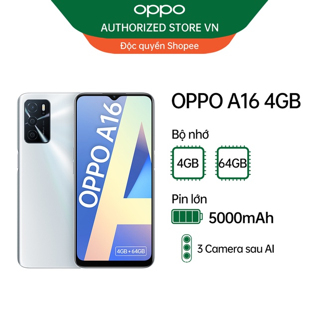 [Mã ELMALL1TR giảm 5% đơn 3TR] Điện thoại OPPO A16 4GB - Hàng chính hãng