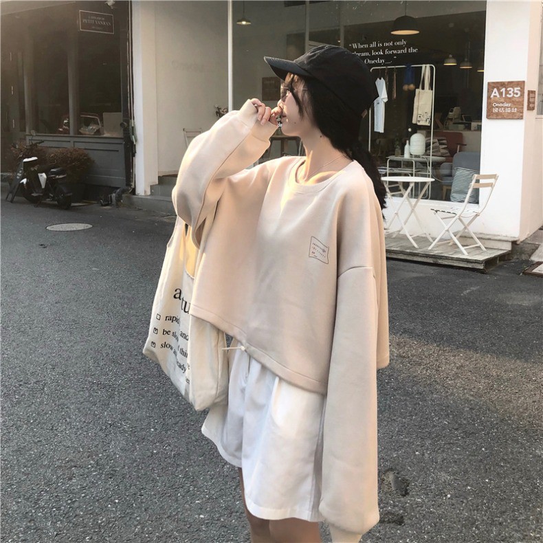 Áo croptop dài tảy nỉ CHỮ CÁI bo gấu phom rộng chất nỉ dày giá siêu rẻ A00189 | BigBuy360 - bigbuy360.vn