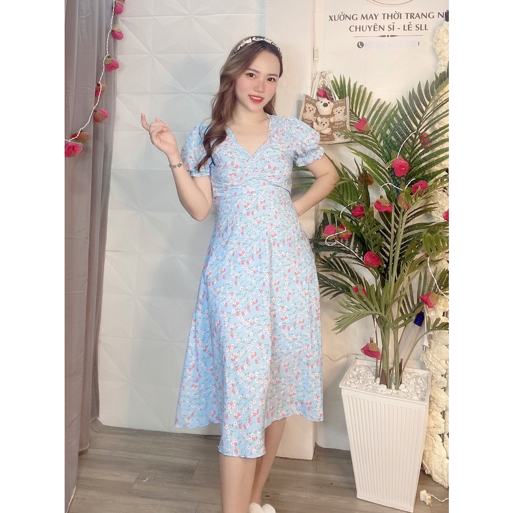 ĐẦM XÒE HOA NHÍ TAY BÚP NHÚNG NGỰC HÀNG THIẾT KẾ - MT22