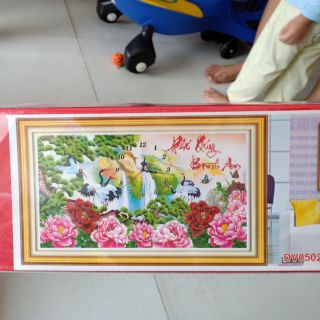 Tranh đính đá đồng hồ phú quý bình an tuyệt đẹp kt 75*45cm(hình thật)