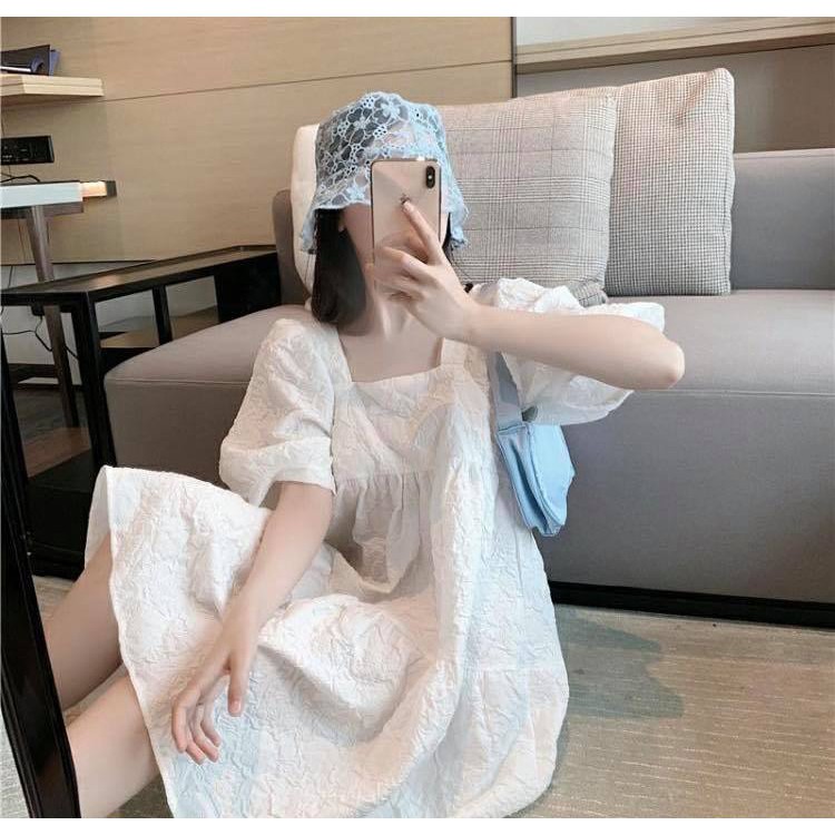 Anna Dress - Đầm xốp cổ vuông tay phồng