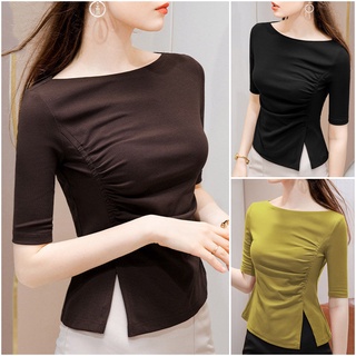 Áo thun tay lửng dáng ôm thời trang cho phụ nữ trung niên
