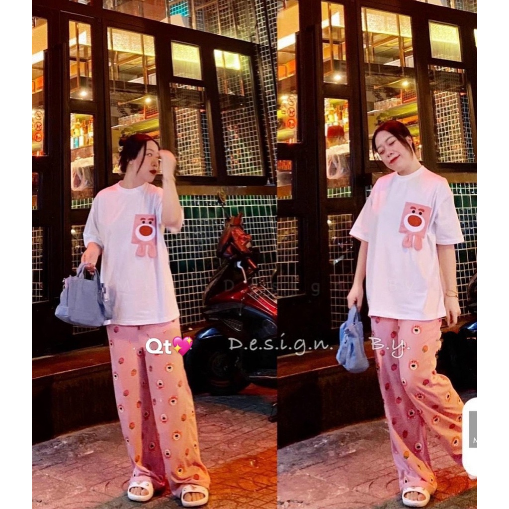 Bộ Đồ Ngủ Nữ Quần Áo Cộc Tay Dài Mặc Ở Nhà Vải Cotton Mùa Hè Đi Chơi Cute Họa Tiết Dễ Thương Kiểu Hàn Quốc LHIEN11