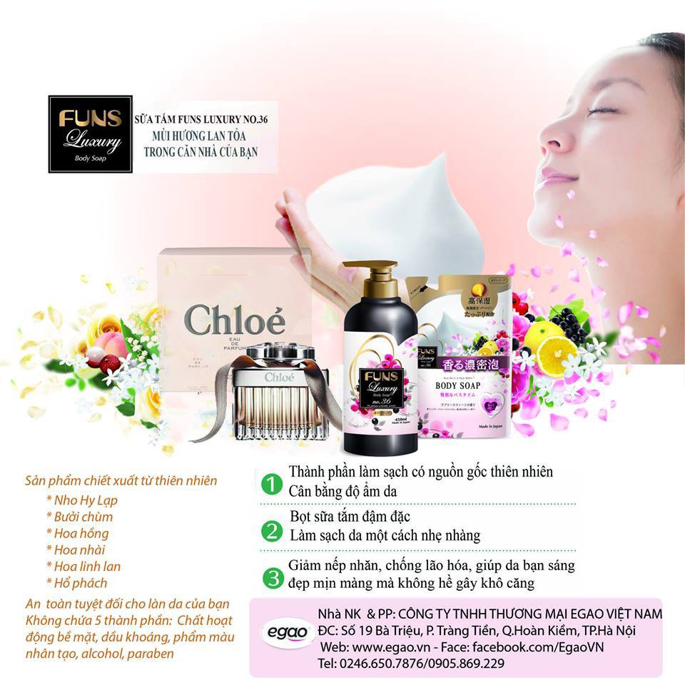 SỮA TẮM HƯƠNG NƯỚC HOA 450ml FUNS LUXURY NO 36 hàng chính hãng nhật bản