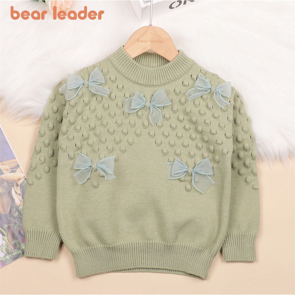 Áo sweater BEAR LEADER cổ tròn thời trang thu đông Hàn Quốc dành cho bé gái 2-6 tuổi