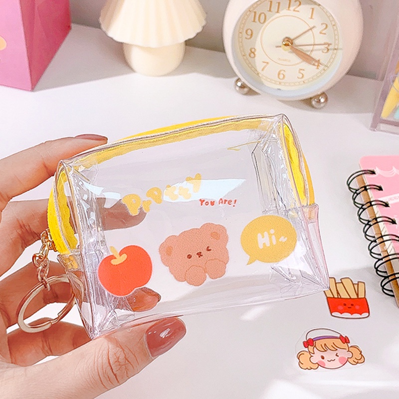 Túi Đựng Tiền Xu Bằng Pvc Trong Suốt Có Khóa Kéo Họa Tiết Hoạt Hình Đáng Yêu