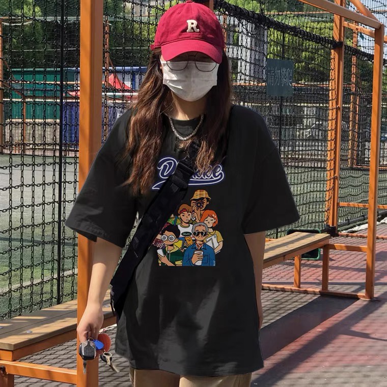 Áo thun SELVZE cotton tay ngắn dáng rộng in họa tiết phong cách thời trang chất lượng cao cho nữ