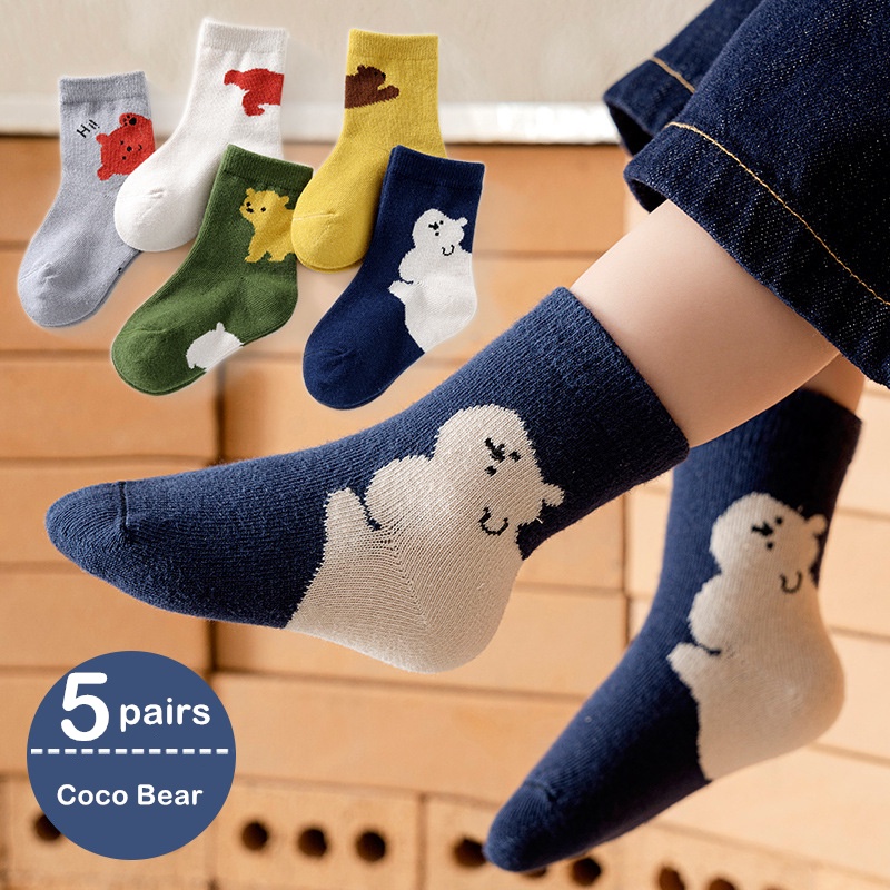 Set 5 Đôi Tất Cotton In Hình Gấu Cocoa Dễ Thương Size S / M / L 1-8 Kokorocar MF-02