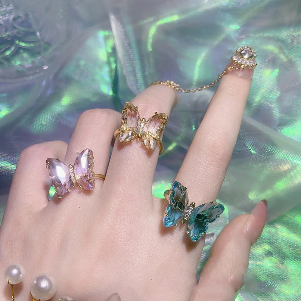 MXGOODS Nhẫn Hình Bướm Trong Suốt Nhiều Màu Thanh Lịch Đơn Giản Cho Nữ