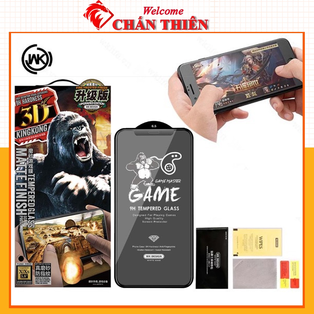 Kính cường lực nhám chống vân tay Iphone 13 Promax Xsmax 12 Promax Kingkong 3D Game  [WK 3D Nhám]