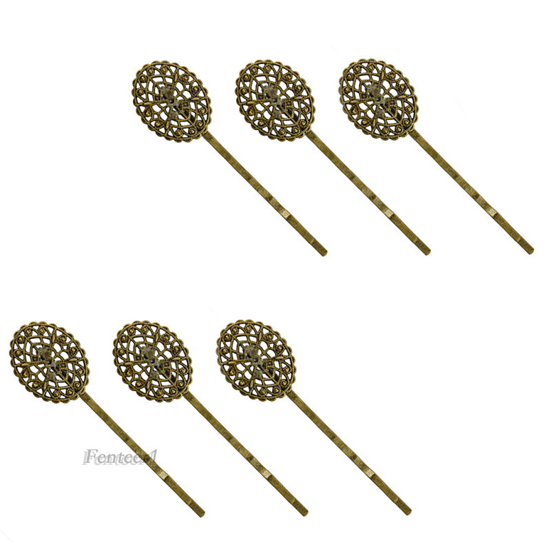 [FENTEER1]6pcs Vintage Hair Grips Clips Slides Oval Flower Hair Pins Bronze Barrette