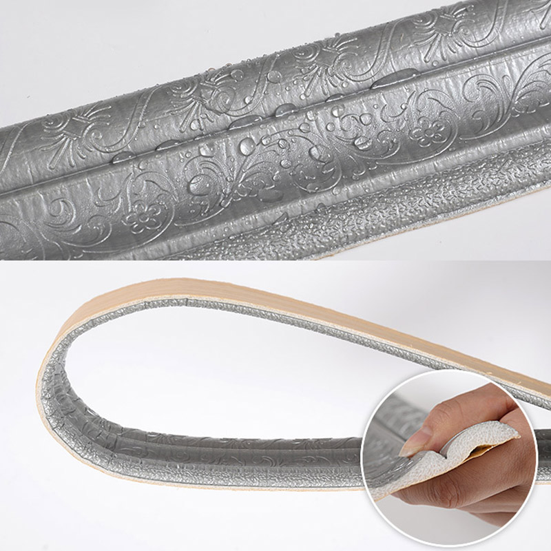 NEW Pattern 3D Foam Sticker Wall Trim Line Edge Band /Dust-proof Waterproof Self Adhesive Crashproof Skirting Board/DIY Smooth Strip Wallpaper Border Home Decor