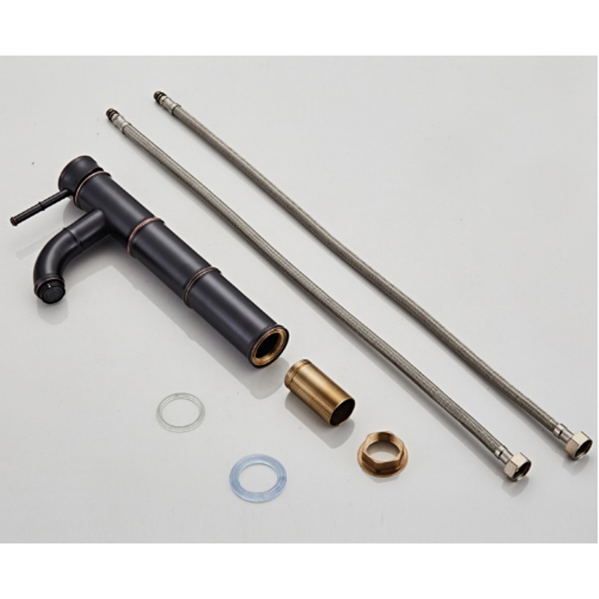 Vòi lavabo cao giả cổ nóng lạnh màu đen cao cấp MS3- dùng cho lavabo đặt bàn | BigBuy360 - bigbuy360.vn