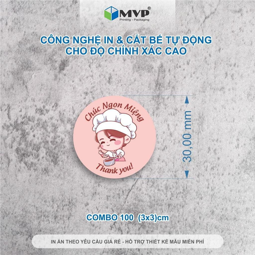 100 Tem nhãn dán Chúc ngon miệng, Tem Decal thank you 3cm