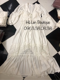 ĐẦM MAXI TRẮNG ĐAN NGỰC PHỐI REN (KÈM HÌNH THẬT)