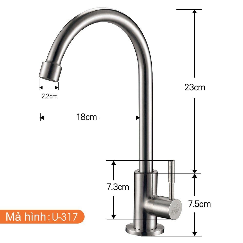 Vòi rửa chén lạnh Inox SUS 304 nguyên khối U-HOME U-317