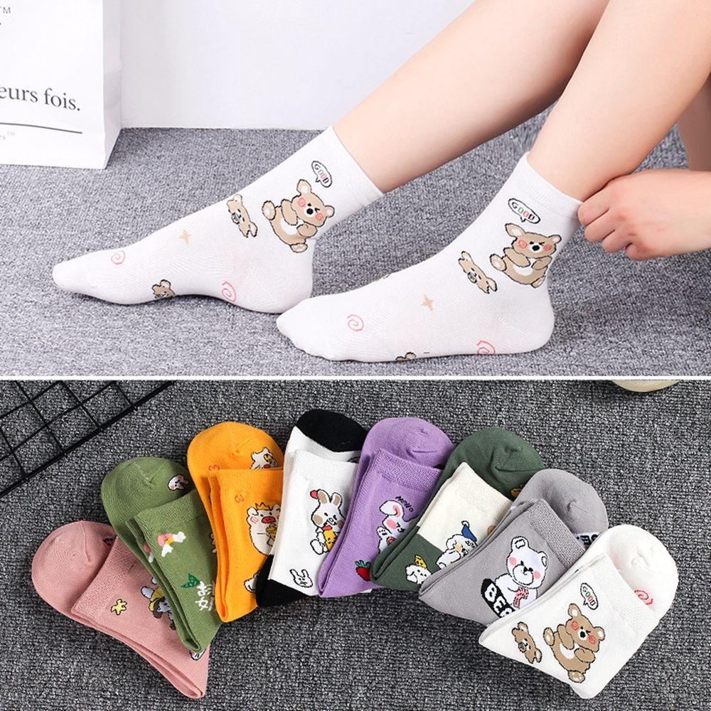Vớ Cổ Trung Họa Tiết Thỏ / Gấu Hoạt Hình Đơn Giản Thoải Mái Cho Nữ