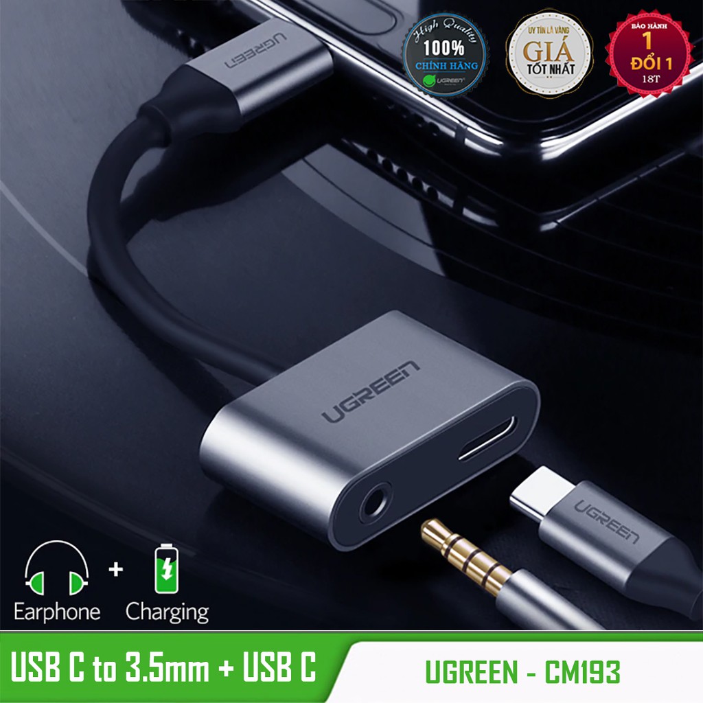 Cáp Chia USB C ra Audio 3.5mm &amp; USB C Charging Cao Cấp UGREEN CM193