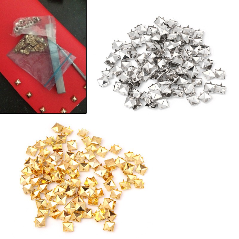 Set 100 Đinh Tán Kim Loại Hình Vuông Dùng Để Trang Trí Giày / Thắt Lưng / Quần Áo Thủ Công