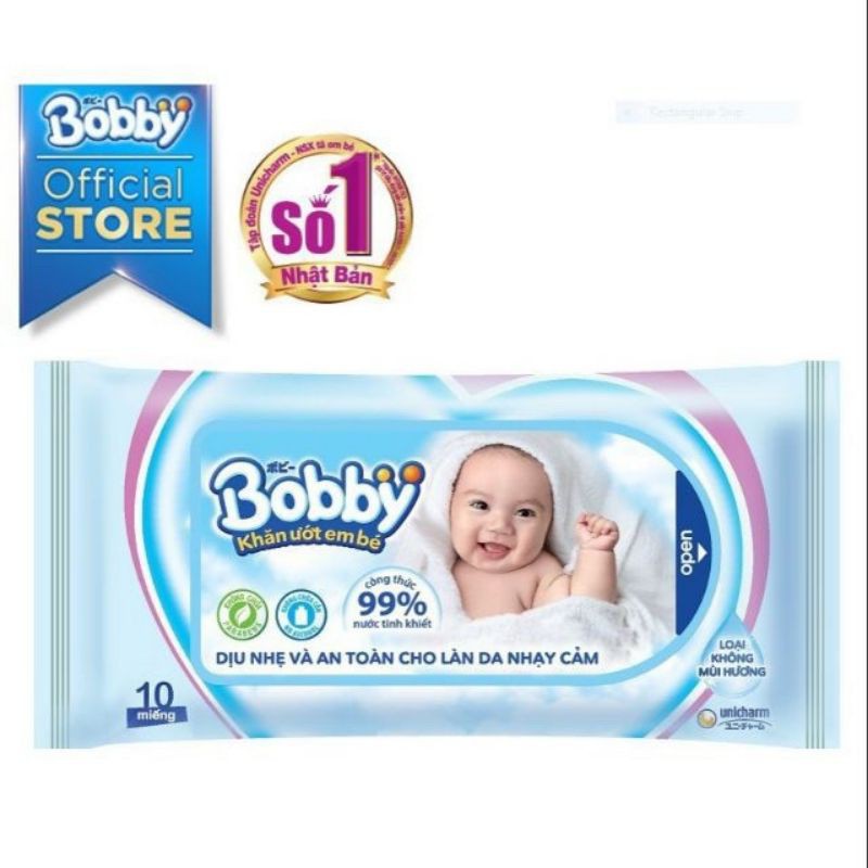 khăn ướt bobby  100 tờ (1bịch 10 tờ)