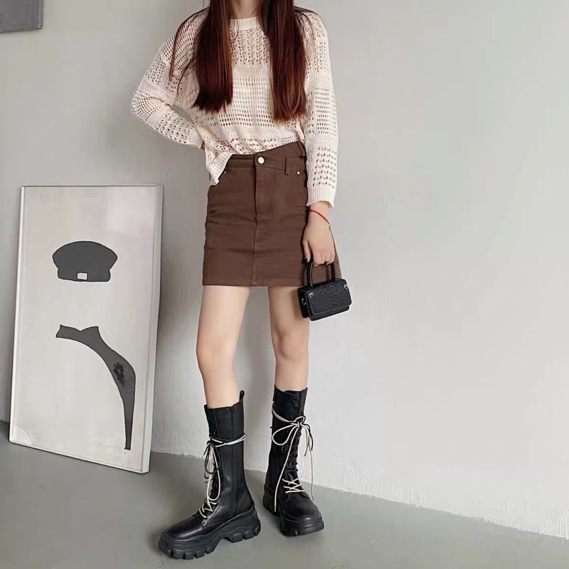 Giày Bốt Lửng Nữ Dây 2 Màu Đế Đinh - Mã B70