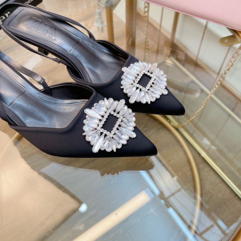 Sandal Gót Nhú 5p Zara Lụa Mềm Êm Fullbox Tem Hãng Cao Cấp
