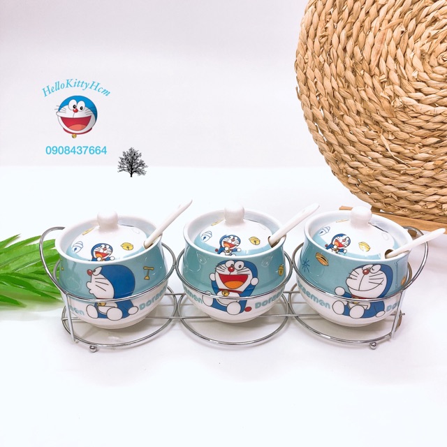 Bộ 3 hủ sành đựng gia vị Doreamon